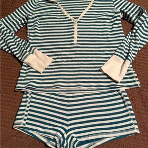 Victoria's Secret Teal and White Striped Pajama Set